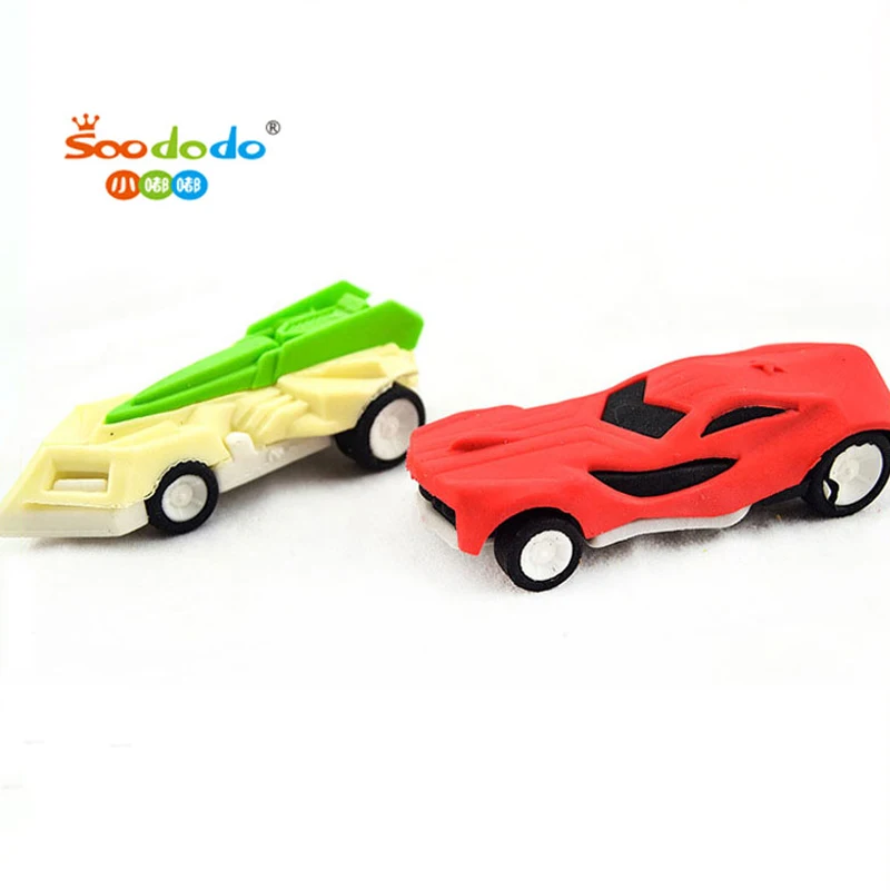 Wholesale Novelty Kids Cartoon Rubber Eraser Fancy Cute Pencil TPR 3D Puzzle Motorcycle Race Cars Shape Eraser