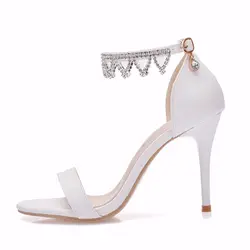 9cm high heel sandals bridesmaid wedding one word buckle strap beaded fringed shoes stiletto fish mouth Roman sandals