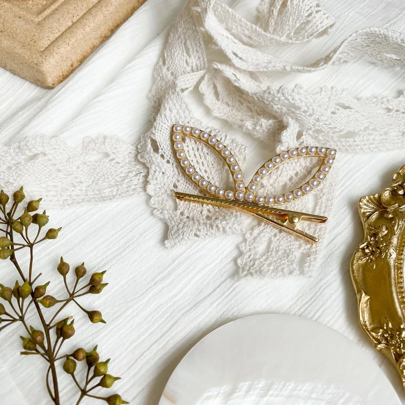 
ONYSS Korean Ins Style Hair Butterfly Bunny Ear Hairpin Metal Pearl Pretty Hairpins Butterfly Clips For Women 