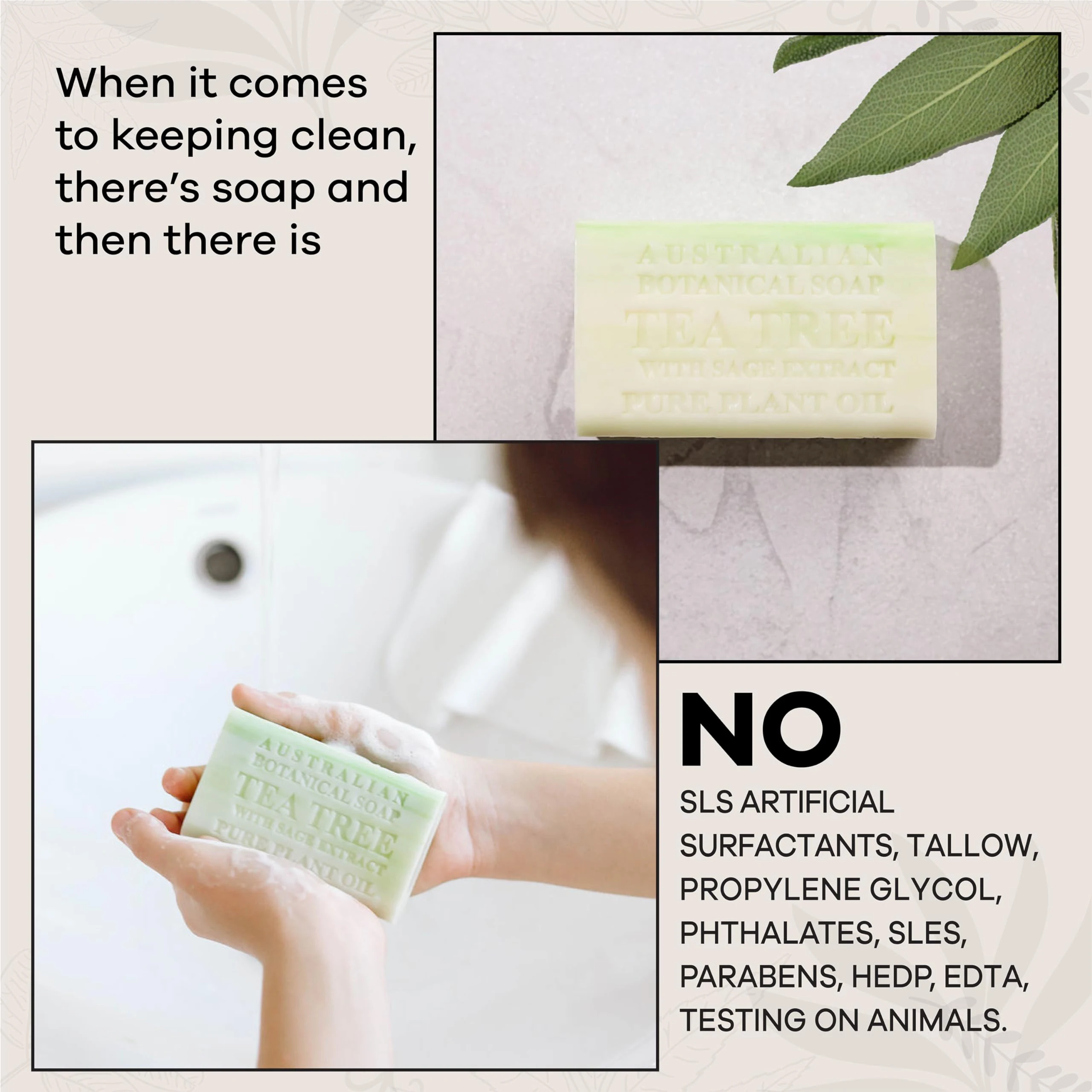 6.6 oz Australian Shea Butter Enriched Natural Tea Tree Oil Ingredient Tea Tree with Sage Extract soap Pack of 8