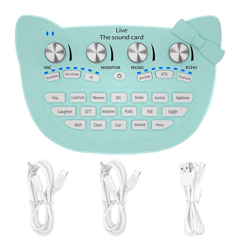 2022 Newest Customizable Colorful  Stereo Headphone Speaker  USB Audio  Sound Card  for  PC Laptop Mint green