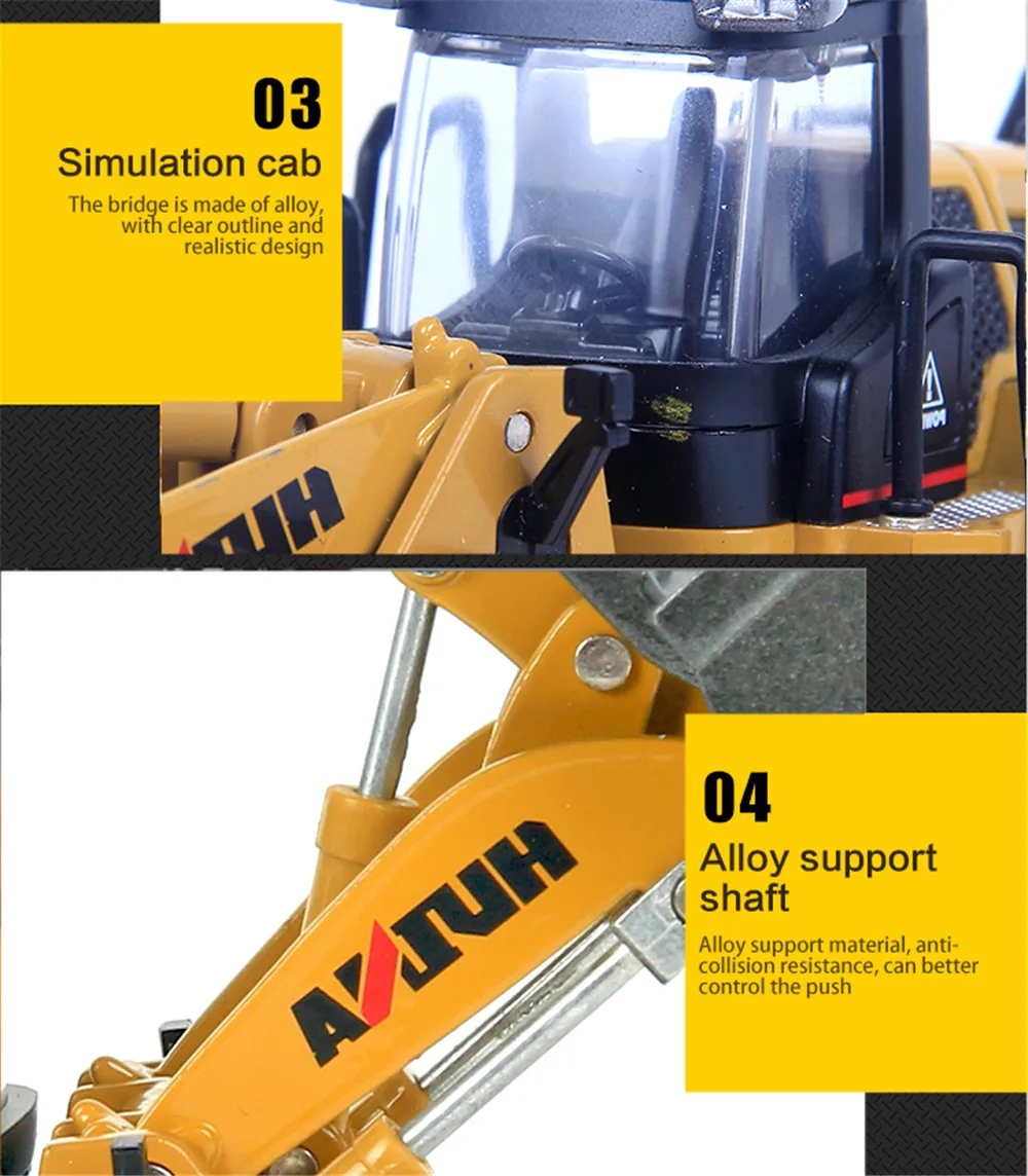 HUINA 1714 Rc Excavatos Toy Remote Control Toys 1/50 Full Metal Alloy Engineering Construction Vehicle RC Model Toys