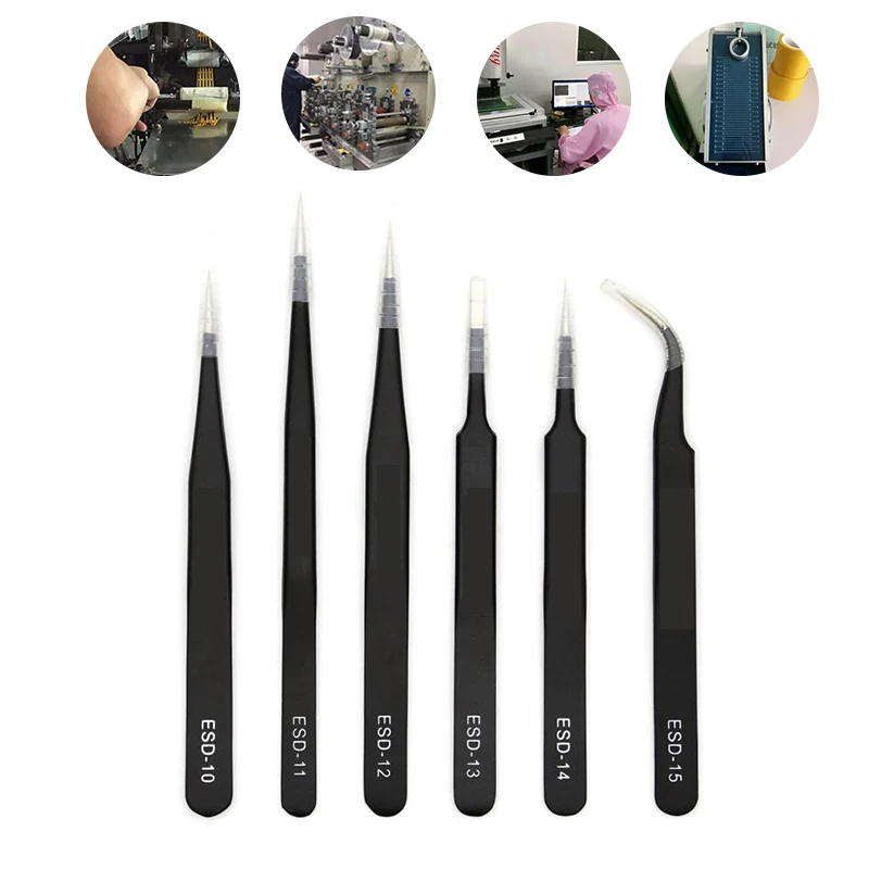 Precision black stainless tweezers ( vetus ) esd-12 esd stainless steel esd tweezer