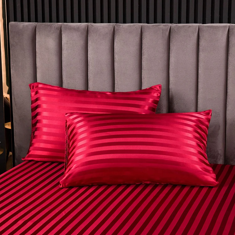AMZ Hot Sale Textured Satin Throw Pillow Cover Solid color Striped Patterned Satin Silk Pillow Case Pillow Cover