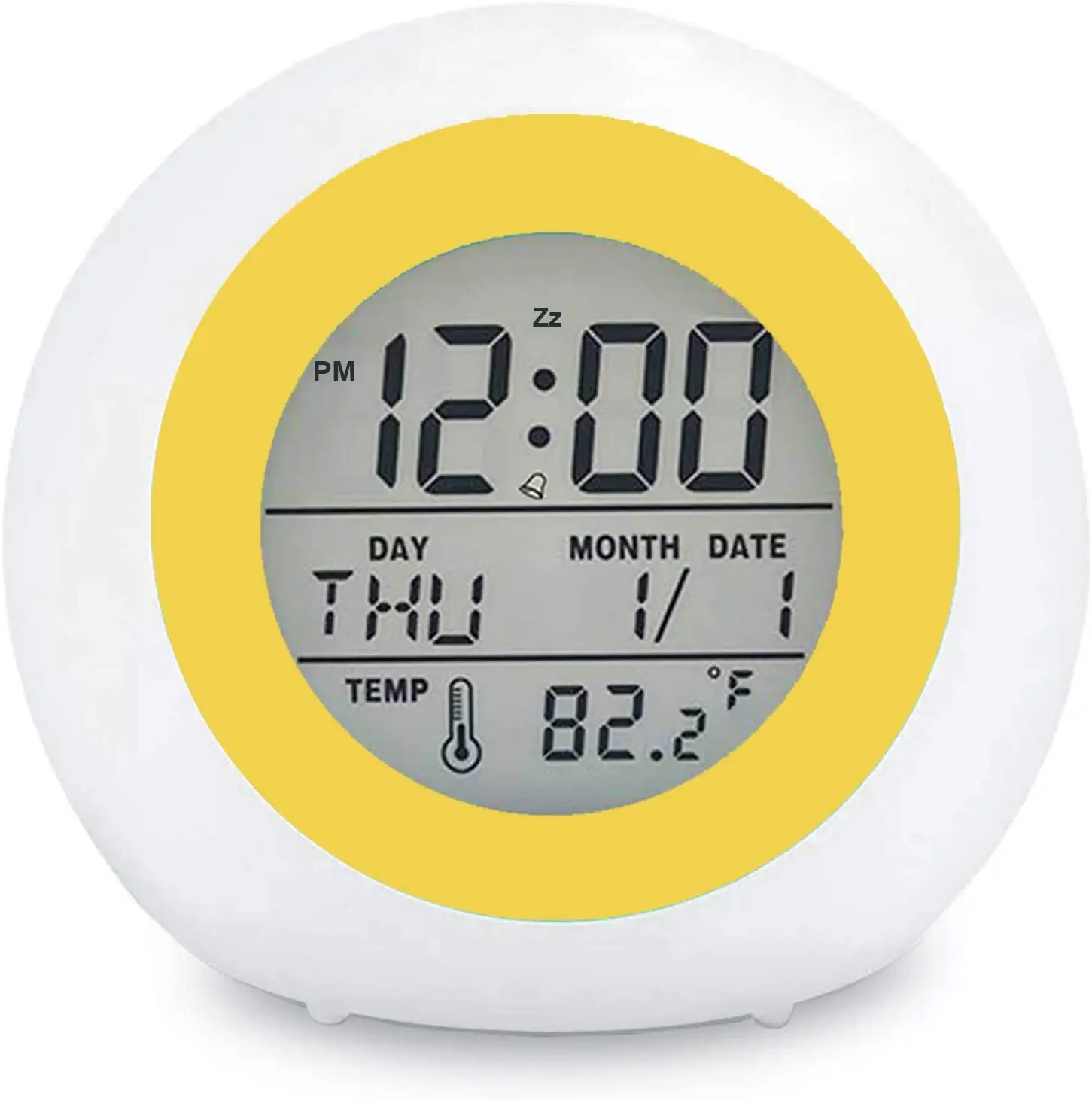 BolerGifts Snooze 7 Colors Changing Light LCD Desktop Digital Alarm Clock for Deaf People Bedside with Temperature