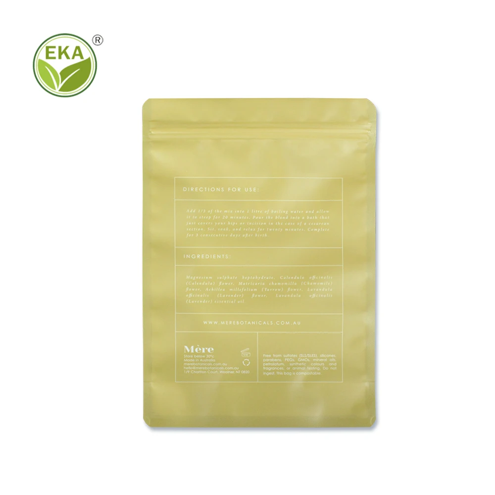 Resealable Biodegradable Candy Cookies Food Package  Kraft Paper Pla Combined Compostable Corn Starch Stand Up Pouch Bag