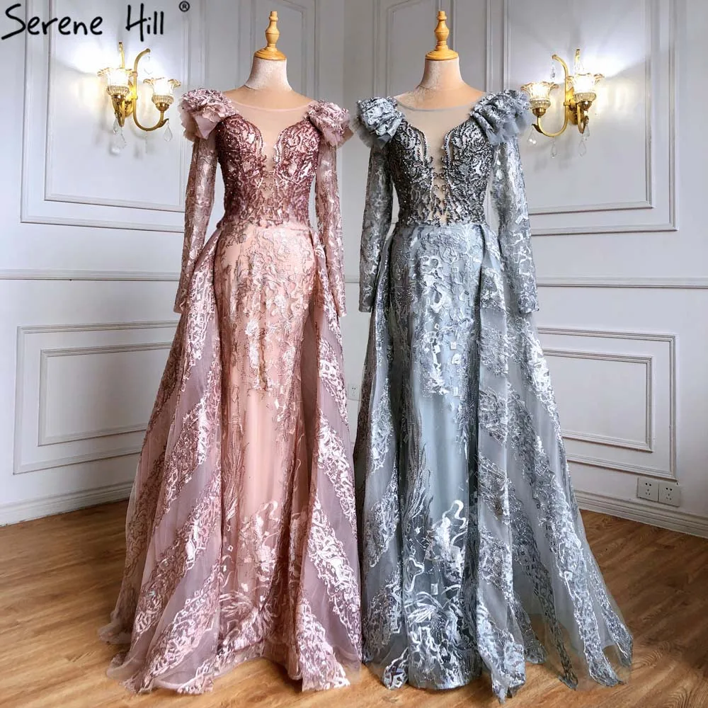 Мусульманское серое вечернее платье русалки с длинным рукавом 2022 Serene Hill LA71172 юбка бисером женские вечерние
