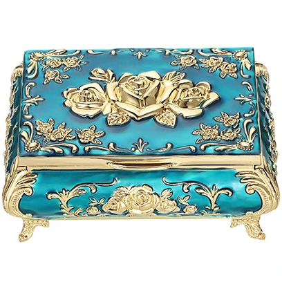 Antique Metal Jewelry Box Practical Home Decor Floral Engraved Chest Ring Case Trinket Storage Organizer