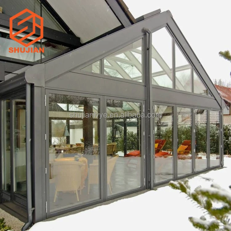 Garden outdoor backyard solar photovoltaic glass roof pool house glazed sliding sunroom conservatory Extendable greenhouse