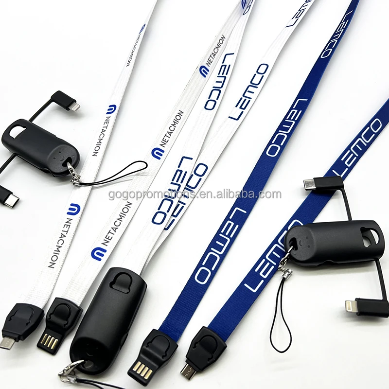 Factory OEM Wholesale Logo Brand Lanyard USB Fast Charging 3 in 1 Lanyard Charger Cable Business artifact
