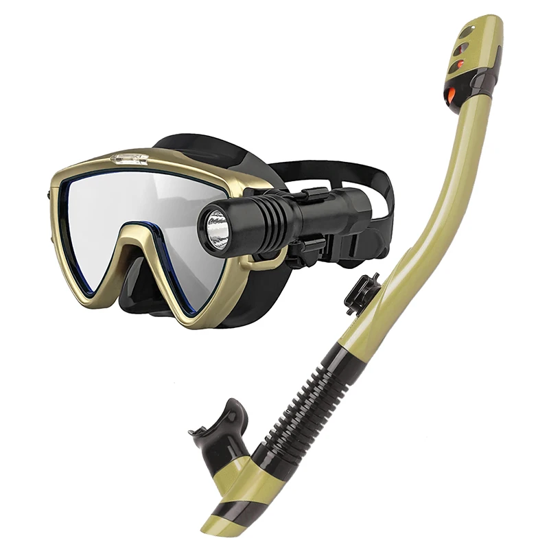 Aloma 2024 High-End Dry Snorkel Set Includes Silicone Diving Mask Snorkel Tube with Dive Light for Scuba Swimming Glass Lenses