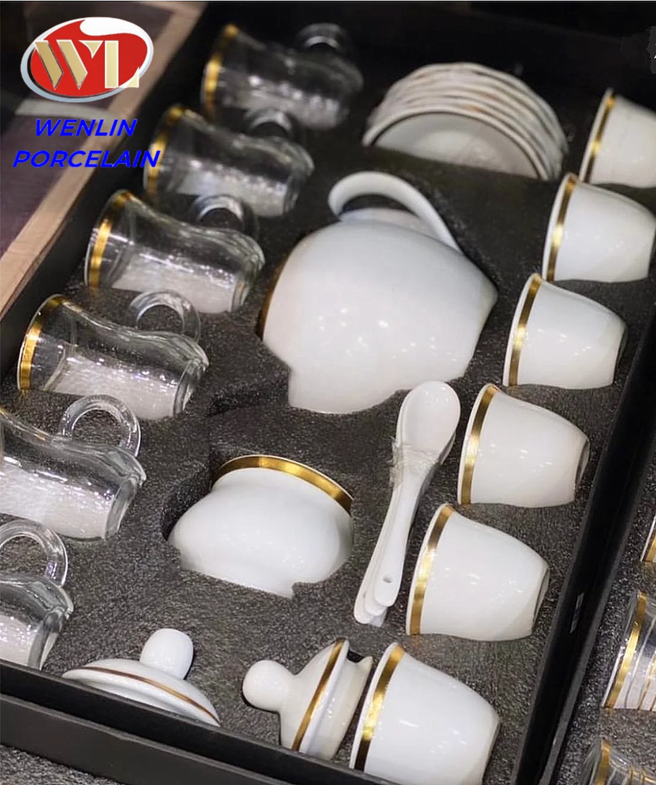 Gold Porcelain Ceramic Bone China Coffee Mugs Cup 18pcs 28 pcs Tea Pot Set Wholesale Turkish Araibia East Habesha Gift Box