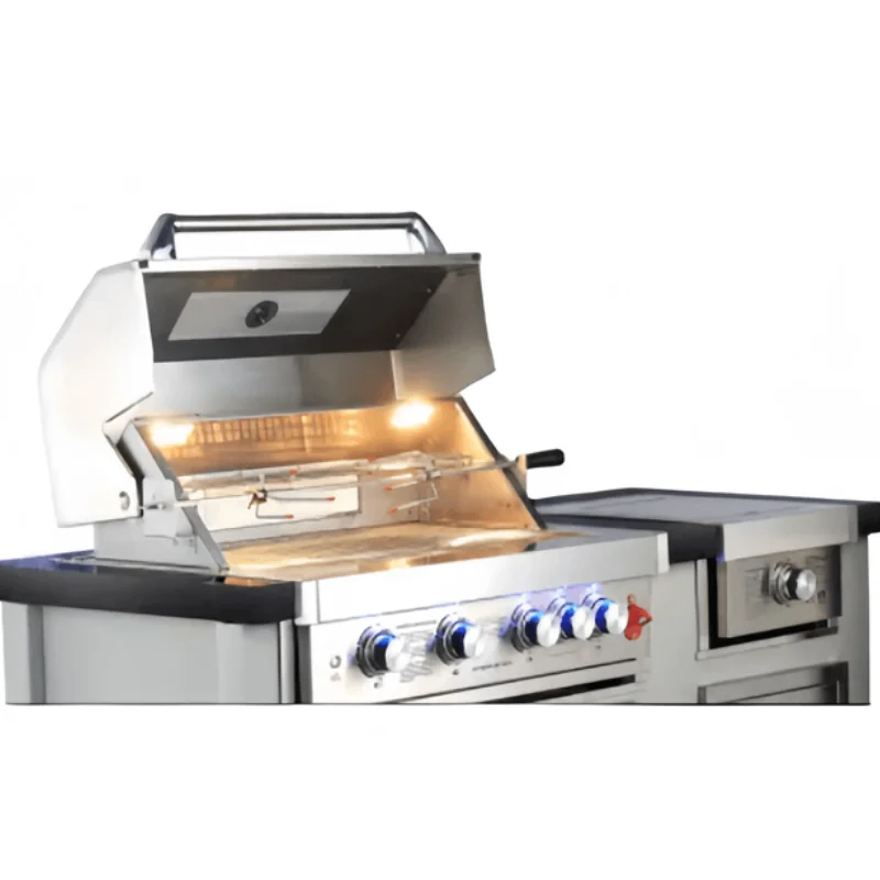 Custom Outdoor Kitchen Stainless Steel Cabinets Garden Mobile Modular BBQ Grill Island With Bar Sink Fridge Gas Grills