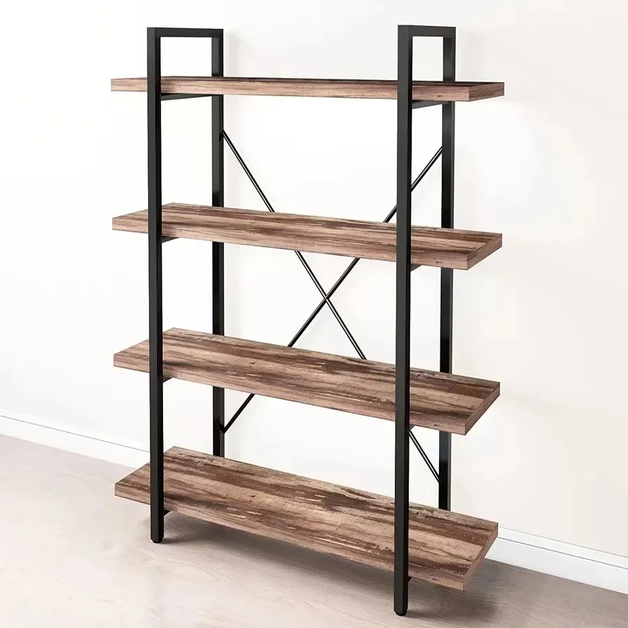 Open Large Book Shelf Wood and Display Shelves Bookcase Metal and Wood Bookshelf Furniture for Collection