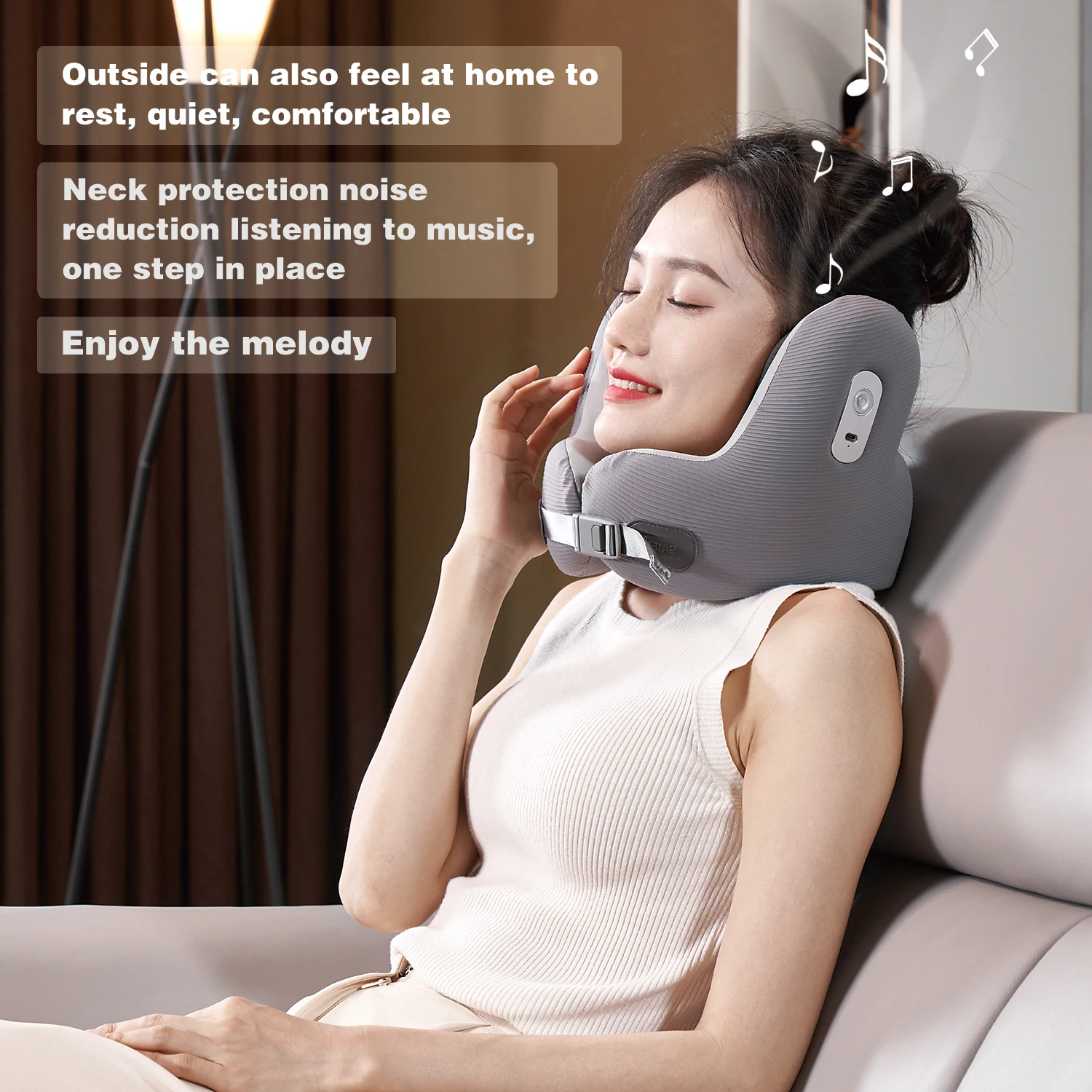 Smart Car Office Airplane Travel Memory Foam Noise Cancelling headphones 360-Degree Support Wireless Bluetooth Music Neck Pillow