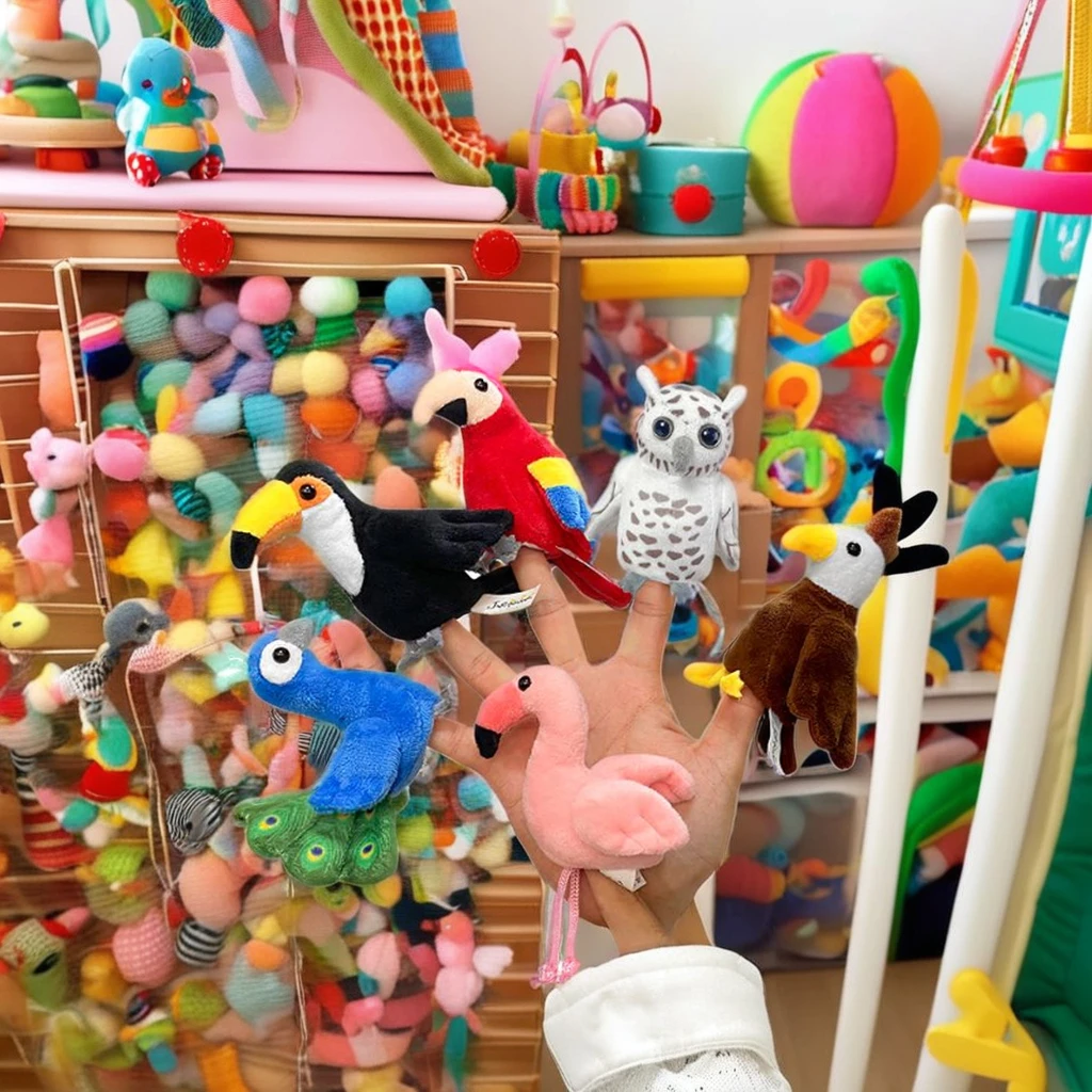 Cute Custom Plush Figure Toys Parrot Owl Bird Finger Puppet Educational Stuffed Animal Toys for Kids