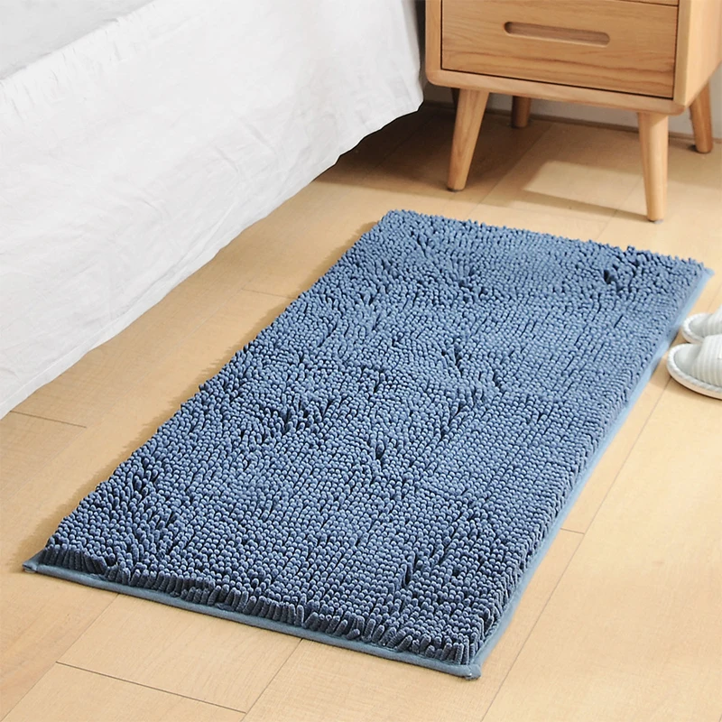 Home Decor Rectangle Solid Color Non Slip Shaggy Chenille Bath Rug