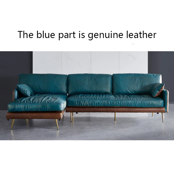 New light luxury L-shaped chaise longue combination full leather office living room oil wax leather sofa factory direct sales