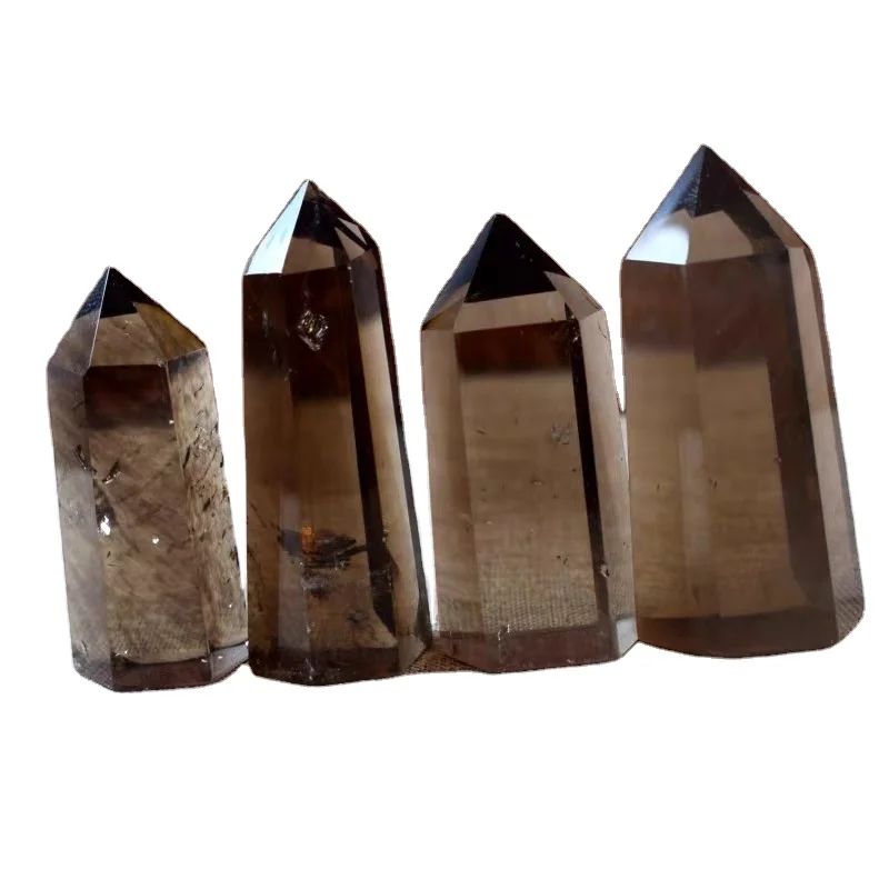 Wholesale natural tea healing crystal wand polishing crystal crafts Smoky quartz point for fengshui decoration