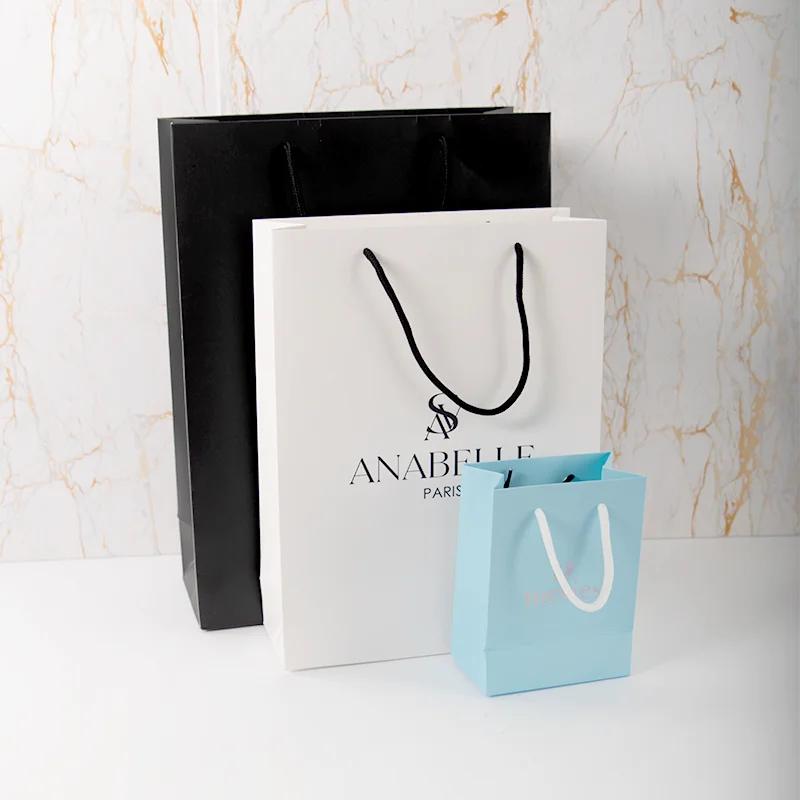 Black Ribbon Handle Luxury Custom HD Printed Cosmetic Boutique Gift Shopping Paper Bag with Your Own Logo