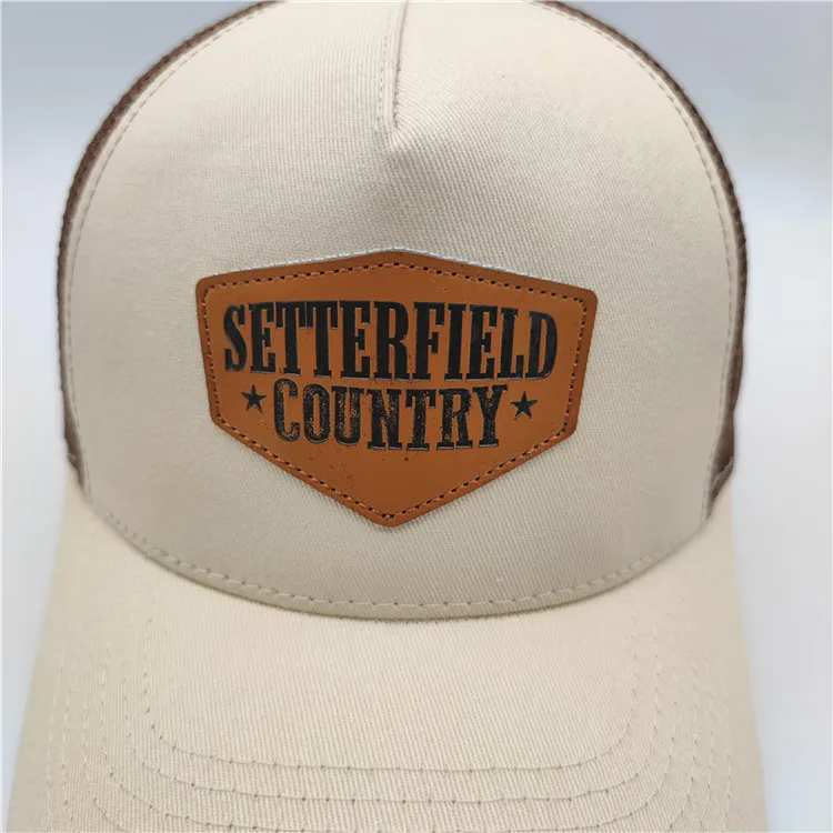 Richardson 5 panel customized leather patch snapback trucker hat cap