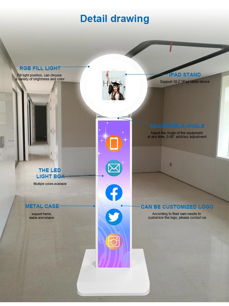 2022 New Selfie Kiosk Ring Light Ipad Booth Led Ipad Photo Booth Stand Portable Ipad Photo Booth Shell With Remote Control