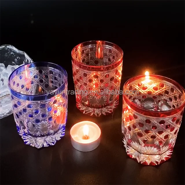 Bohemia style hand engraved design custom design 7oz juice cylinder wine glass tumbler glass whisky cup overlay