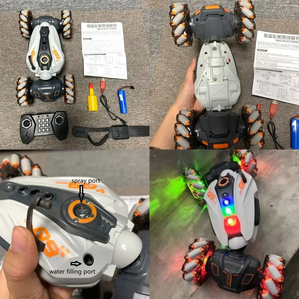 AiJH 4WD Remote Control Gesture Sensor Toy Cars Sided Rotating Off Road Vehicle 360  With Lights Music RC Spray Stunt Car