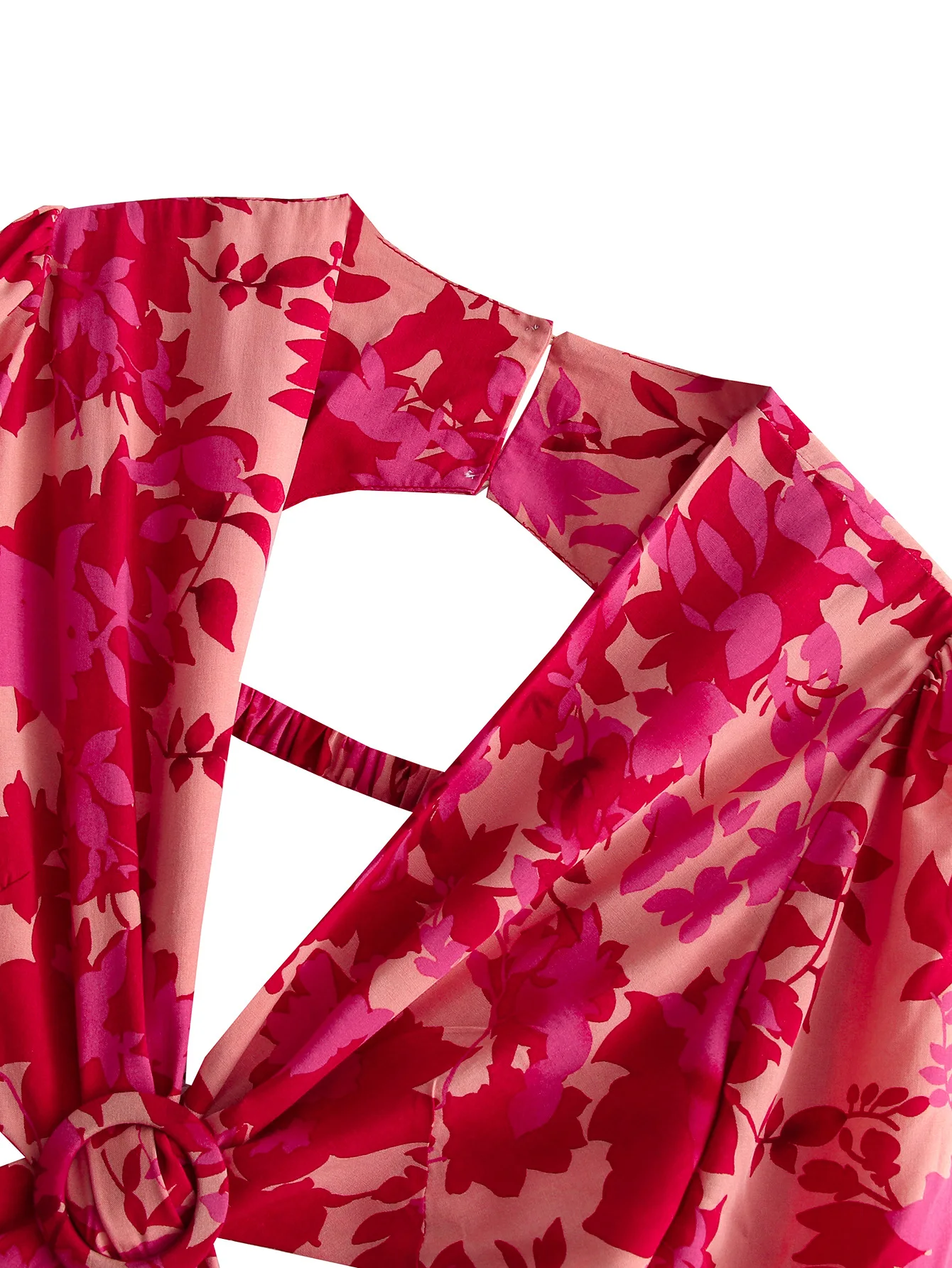 Red Women Floral hip wrap Sexy Wear Sexy Women Irregular printed hollow out Dresses