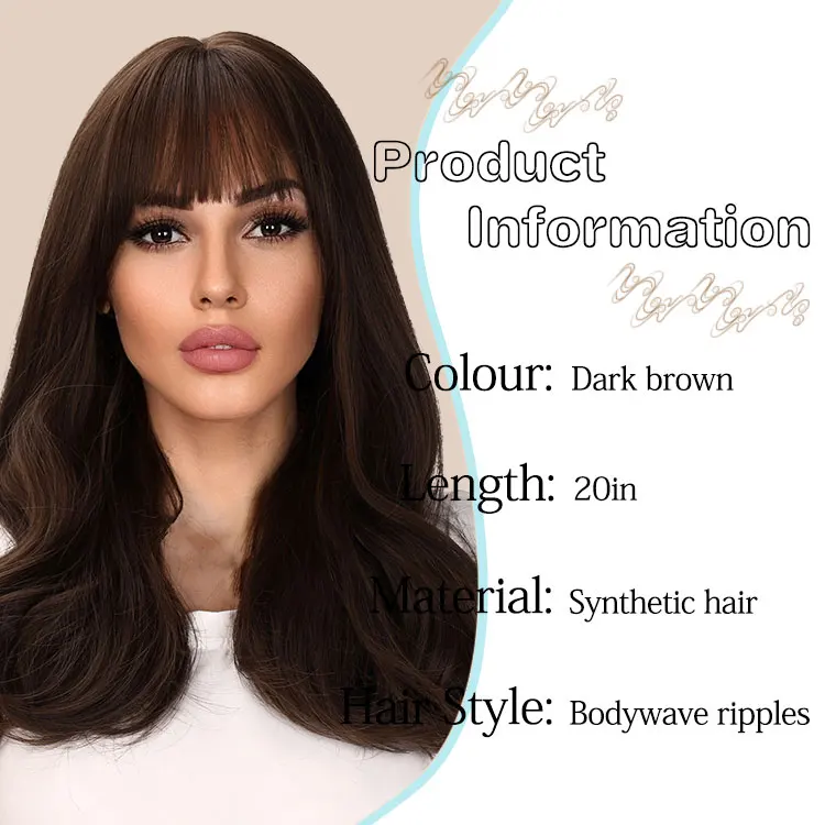 20 inch black brown synthetic wig bob wig with bang long brown wigs for women SM8012