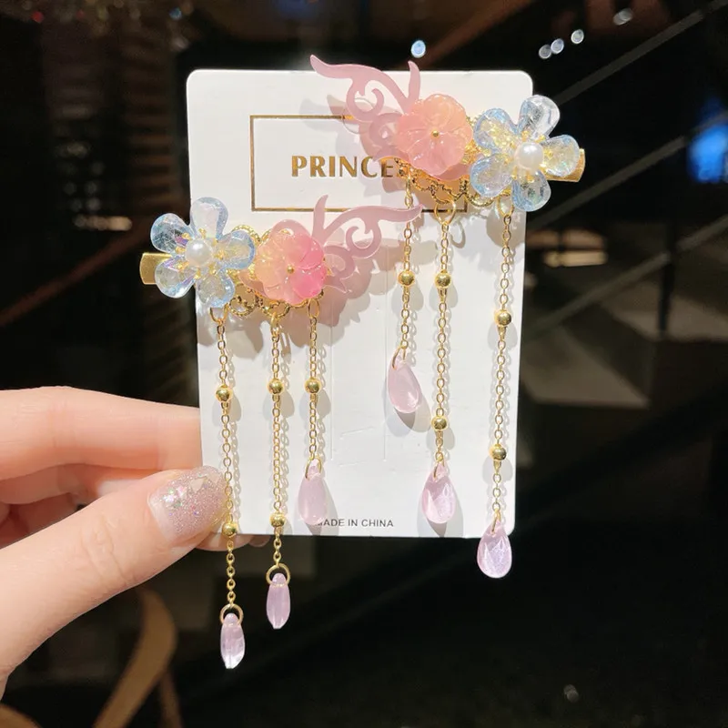 2 Pcs/Set New Children Cute Flower Ornament Hair Clips  Girls Lovely Barrettes Chinese antique Hairpins Kids Hair Accessories