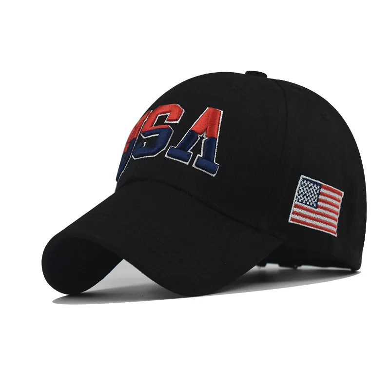 USA Flag 3d Embroidery Men Metal Buckle 6 Panel Custom Embroidered Satin Logo Blank Dad Hats Cotton Baseball Hat Sport Cap Plain