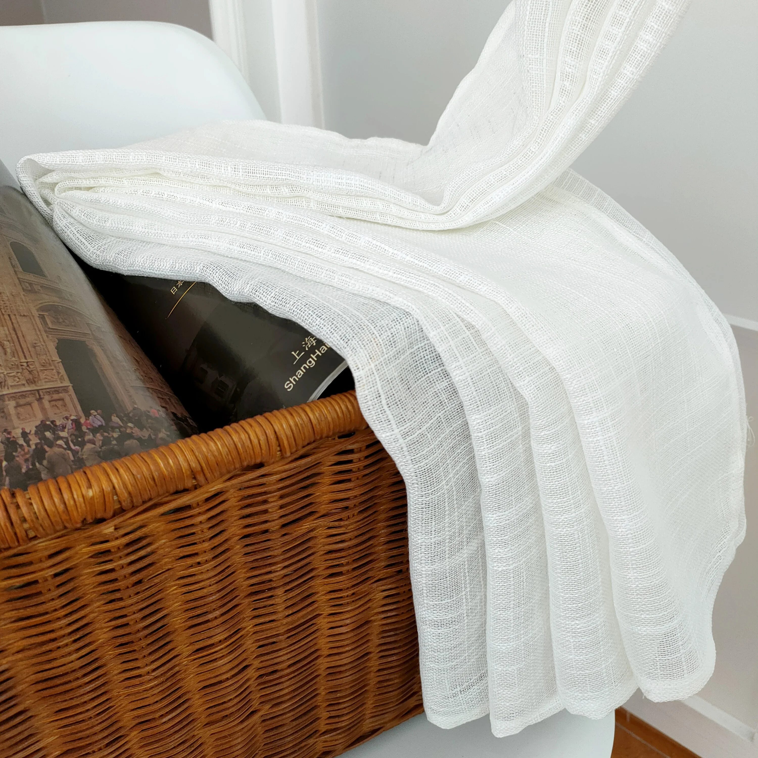 100% Polyester Environmentally Friendly Soft Linen Curtains Living Room Wholesale Sheer White Curtains 108 Inch