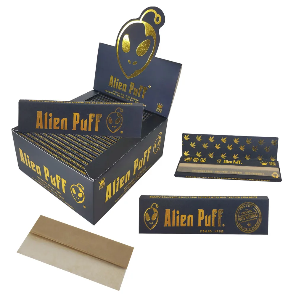 Custom Smoking Rolling Paper Wholesale Alien Puff Kingsize Holograph Gold Foil Unbleached Brown Smoking Paper for Cigarette OEM