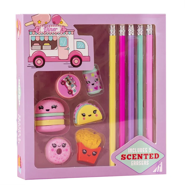 Belgium new summer spring stationery products Promotional Gifts school stationary pencil rubber eraser sharpener set for kids