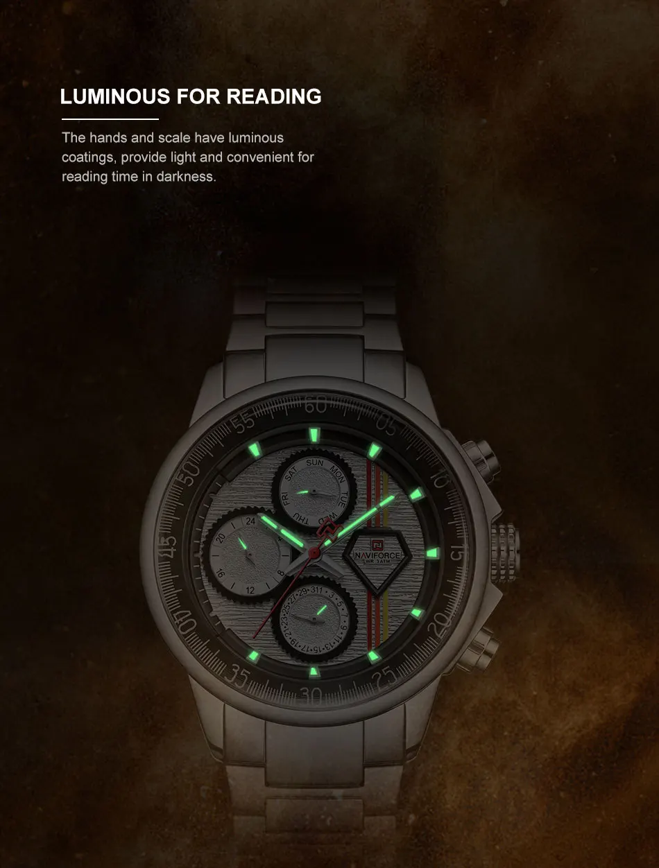  NAVIFORCE 9184 SW роскошные стальные военные наручные часы спортивные мужские водонепроницаемые кварцевые