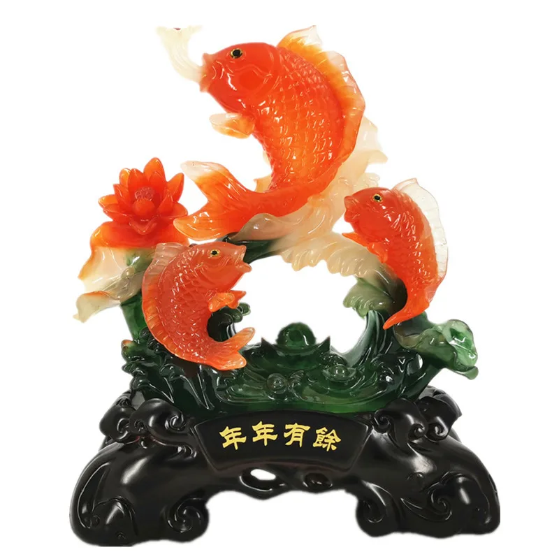 Factory Custom Resin Crafts Fengshui Resin Fish Imitated Jade Fish Carvings