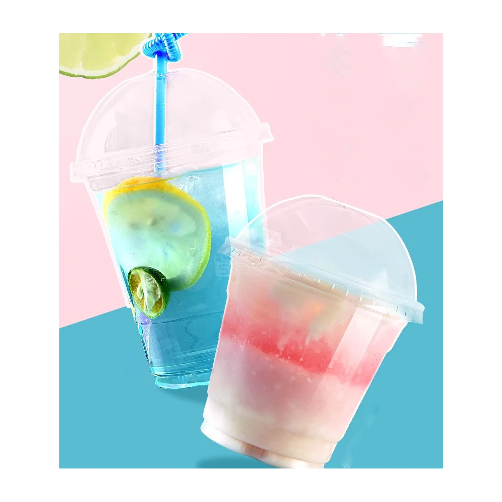 Customized Logo Stamp Printable For Juice Plastic Cup Desserts Ice Cream Cup 8 oz Hard And Cute PET Plastic Cup With Lid