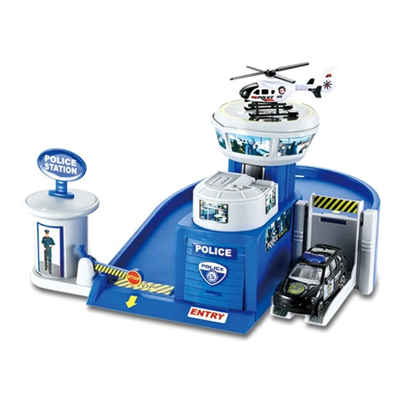 Kids alloy police fire engineering garage shop auto parking lot diecast toys cars toys model set for sale