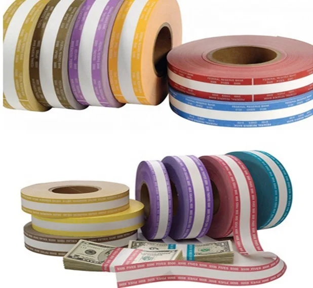 Currency banknote banding heat sealing 40mm printed kraft paper strapping tape roll for wrapping machine use