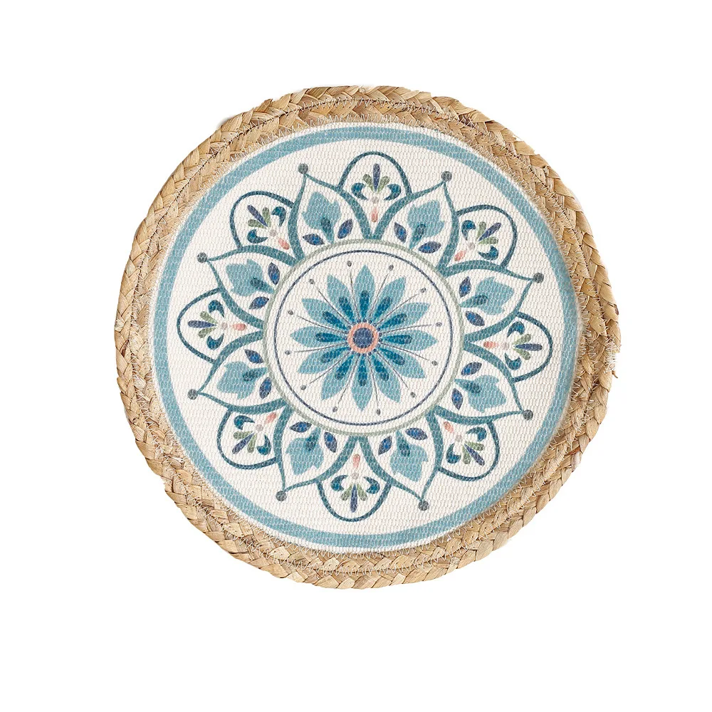Handmade Natural Braided Tabletop Round Heat Insulation Cotton Rope Tablemat Outdoor Luxury Water Hyacinth Placemat Table Mat