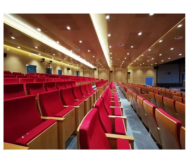 Modern Design Auditorium Folding Chair Wooden Leg Fixed Lecture Hall Seat Theater Furniture