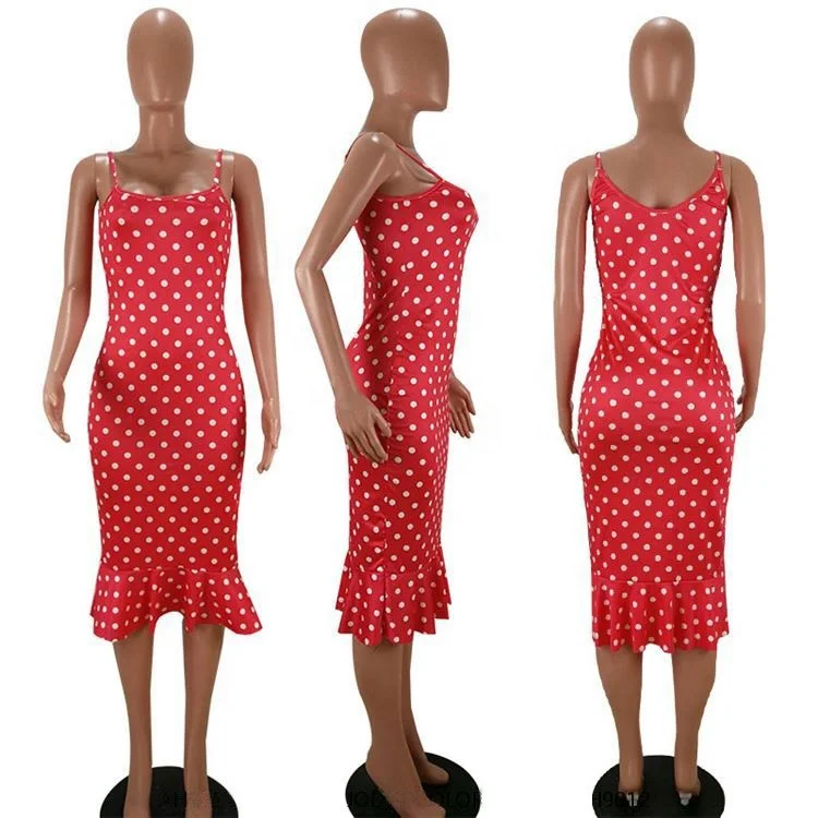 Wholesale Latest Women Polka Dot Sleeveless Bodycon 2019 Maxi Long Dress