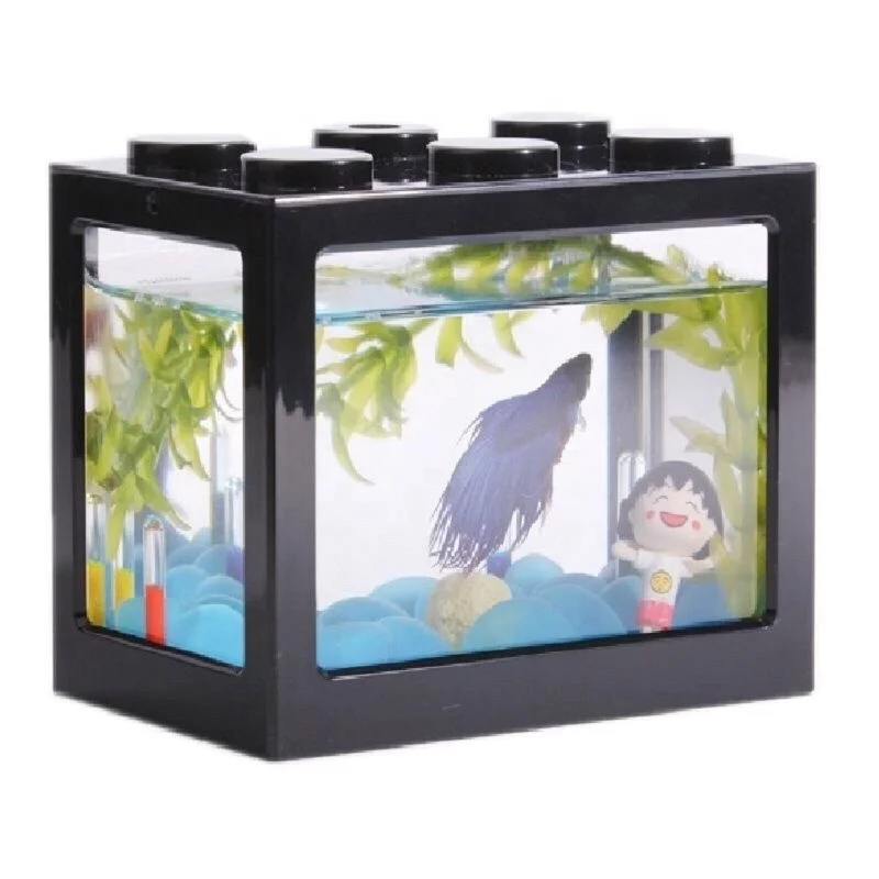 Mini Small Desktop Transparent Acrylic Plastic Block Goldfish Fish tank Color Building Aquarium Creative