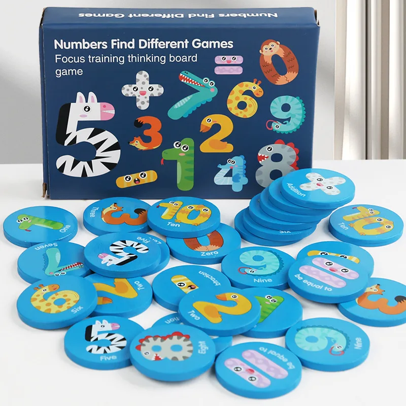 Educational toy Memory Exercise Wood Chip Learning Number Cognition Cartoon Digital Matching Memory Find same toy