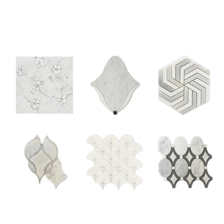 Factory Supplier Luxury Nature Marble Mix Shell & Metal Waterjet Exquisite Hotel Villa Palace Decorative Wall Mosaic Tiles