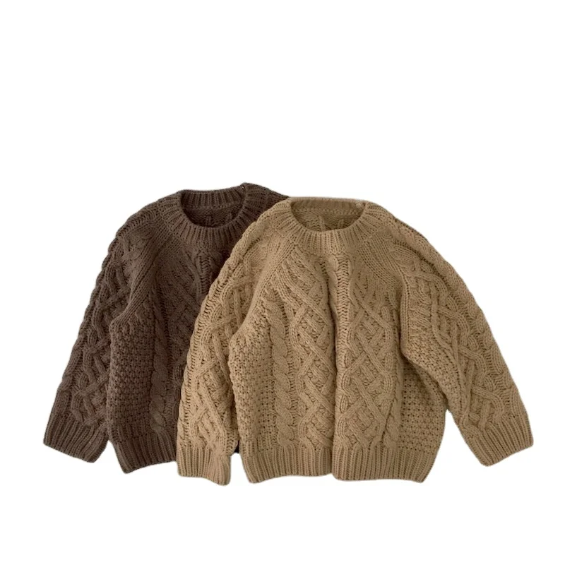 Casual Kids Girl Boy Knit Sweaters Autumn Winter Solid Color Loose Jumpers Children Round Collar Long Sleeve Pullover Sweater