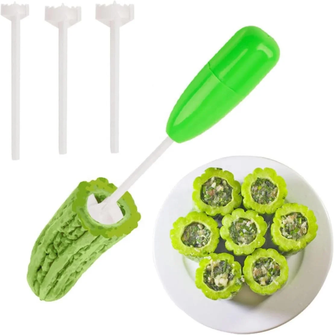 Multifunction Spiralizer Pedicure Corer Hole Digger 4Pcs/Set Replaceable Digging Head Fruit & Vegetable Corer Meat Filling Tool