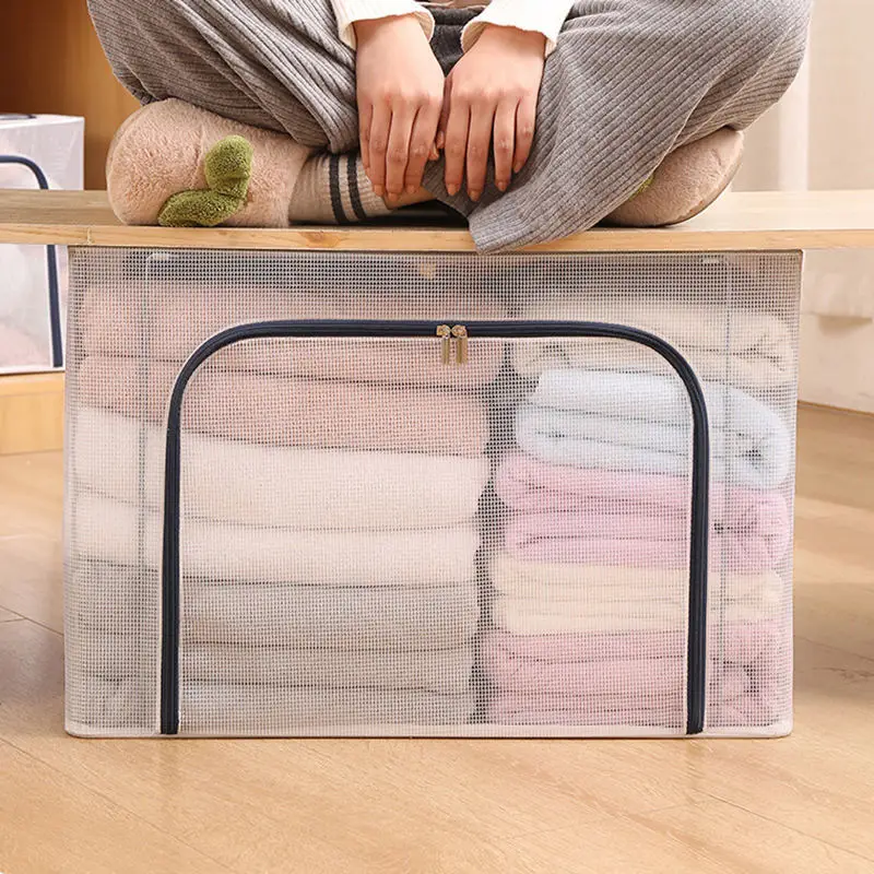 Big Plastic White Quilt Pvc Clear  Acrylic Wire Mesh Quilt Fabric Storage Box Bag Stackable Bins for Quilts