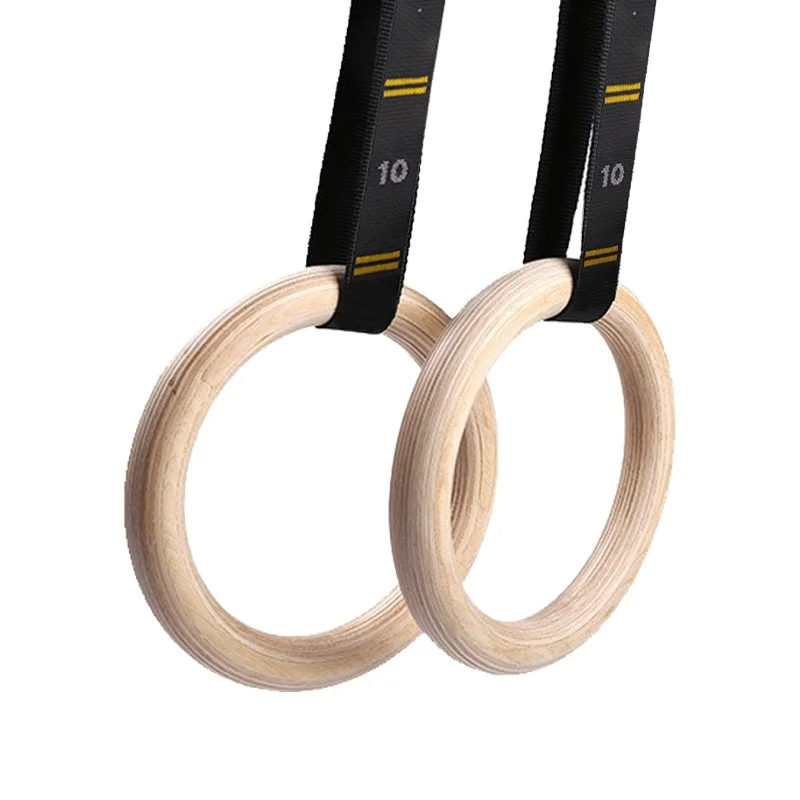Fitness Accessories Home Gym Full strength exercise Body Workout Wooden Gymnastic Ring with Nylon straps
